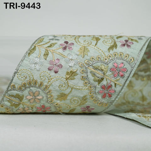 9 Yard Mint Green Embroidery Ribbons 10cm Trim Indian Embroidered Laces | Sari Border Saree | DIY Crafting Beach Bag Decorative Trimmings