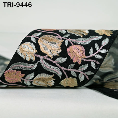 9 Yard Embroidery Ribbons 10cm Fabric Trim Indian Embroidered Sari Border Crafting Sewing Regency Reticules Victorian Handbags Junk Journals