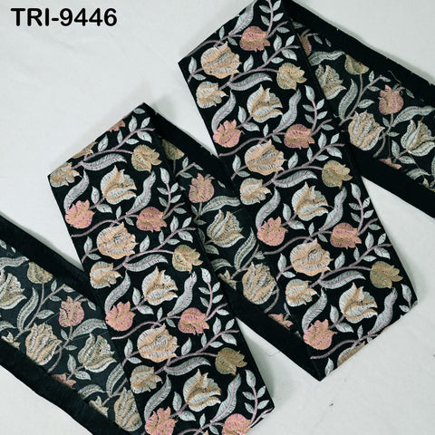 9 Yard Embroidery Ribbons 10cm Fabric Trim Indian Embroidered Sari Border Crafting Sewing Regency Reticules Victorian Handbags Junk Journals