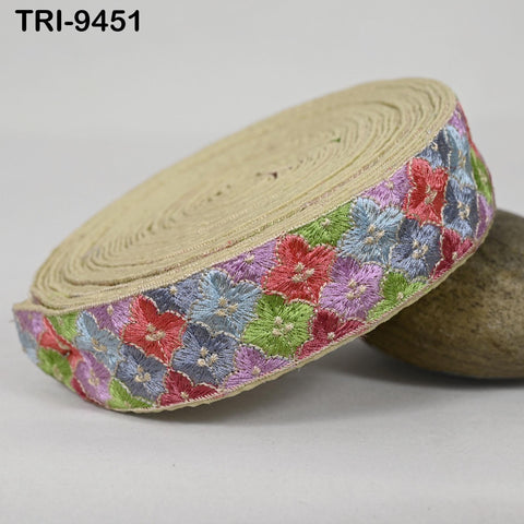 9 Yard Multicolor Embroidery Ribbons 4cm Trims Embroidered Border Sewing Theatrical Costumes DIY Crafting Holidays Ornaments Junk Journals