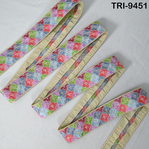 9 Yard Multicolor Embroidery Ribbons 4cm Trims Embroidered Border Sewing Theatrical Costumes DIY Crafting Holidays Ornaments Junk Journals