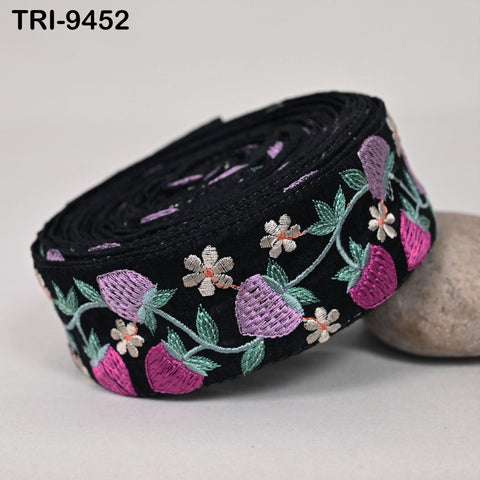 9 Yard Strawberry Embroidery Ribbon Trim 4cm Embellishments Sari Sewing DIY Crafting Border Indian Embroidered Trimmings Laces Junk Journals