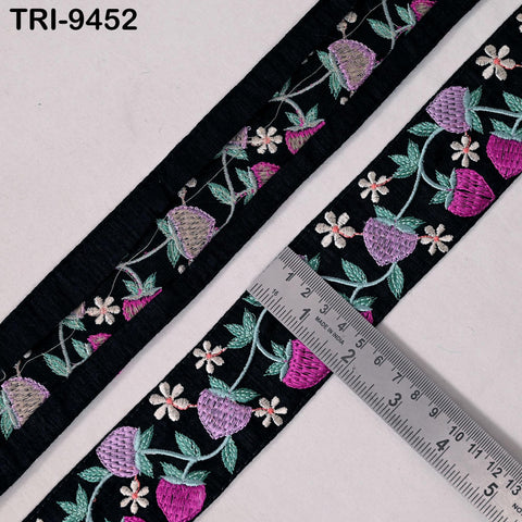 1 Meter Strawberry Embroidery Ribbon Trim 4cm Embellishments Sari Sewing DIY Crafting Border Indian Embroidered Trimmings Junk Journals