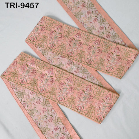 9 Yard Peach Embroidered Ribbons 10cm Trim Indian Embroidery Laces | Sari Border Saree | DIY Crafting Beach Bag Decorative Trimmings Tapes