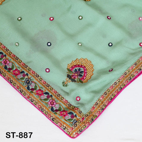 Shipped by Express! Green Embroidered Women Dupatta Chinon Chiffon fabric 2.5 Yard Long Bridal Veil Boho Lehenga Stole for Festival Gift Her