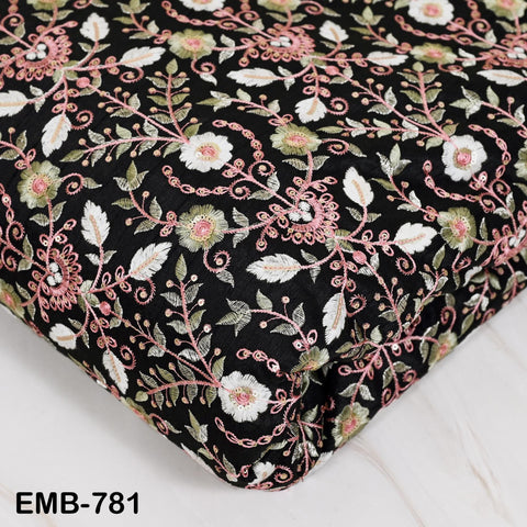 Black Embroidered Fabric by the yard Embroidery Wedding Dresses Theatrical Historical Regency Reticules, Victorian Handbags Junk Journals