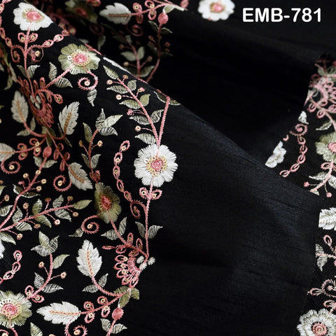 Black Embroidered Fabric by the yard Embroidery Wedding Dresses Theatrical Historical Regency Reticules, Victorian Handbags Junk Journals