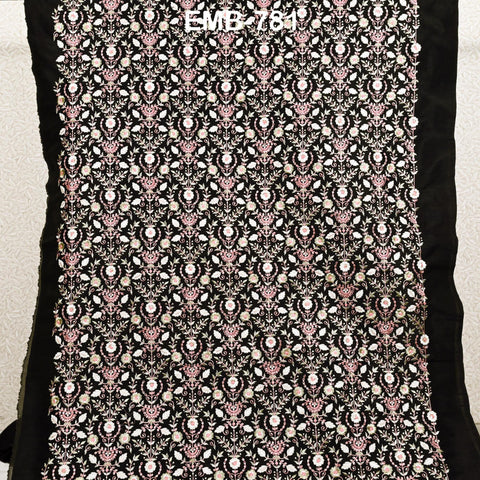 Black Embroidered Fabric by the yard Embroidery Wedding Dresses Theatrical Historical Regency Reticules, Victorian Handbags Junk Journals