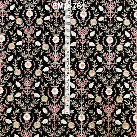 Black Embroidered Fabric by the yard Embroidery Wedding Dresses Theatrical Historical Regency Reticules, Victorian Handbags Junk Journals