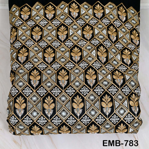 Black Wedding Dress Material Embroidered Fabric by the yard Sewing Crafting Indian Embroidery Victorian Costumes Dolls Table Runner
