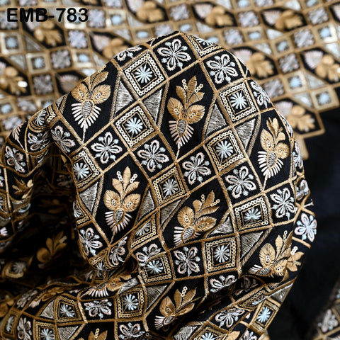 Black Wedding Dress Material Embroidered Fabric by the yard Sewing Crafting Indian Embroidery Victorian Costumes Dolls Table Runner