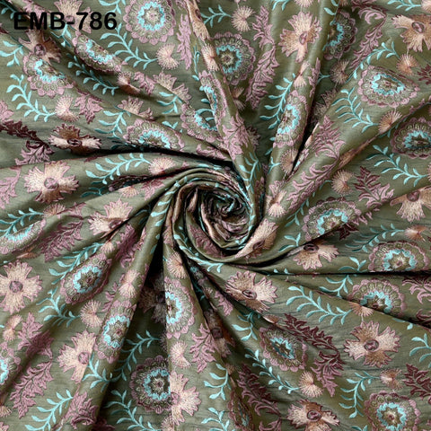 Dusty Mauve Embroidered Fabric by the yard Embroidery Wedding Dress Theatrical Historical Regency Reticules Victorian Handbags Junk Journals