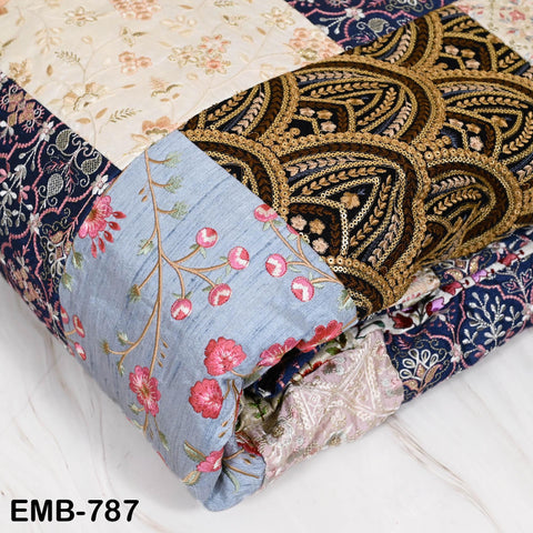 53" Stitched Patchwork Embroidery Fabric by the Yard Victorian Costumes Crafting Cocktails Dresses Coat Home Decor Valances Junk Journals