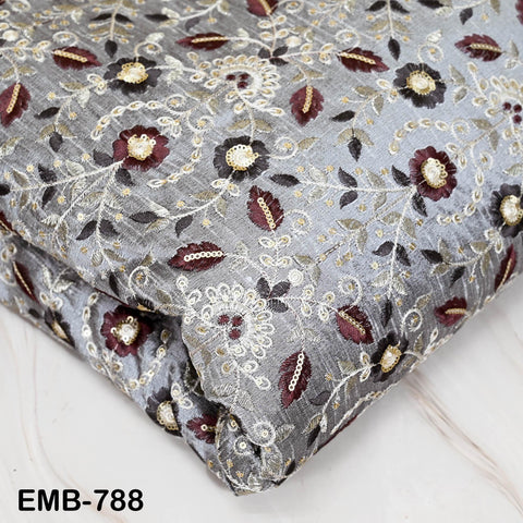 Grey Embroidered Fabric by the yard Embroidery Wedding Dresses Theatrical Historical Regency Reticules, Victorian Handbags Junk Journals