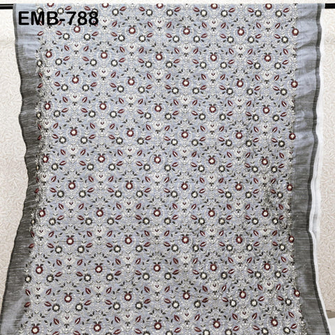 Grey Embroidered Fabric by the yard Embroidery Wedding Dresses Theatrical Historical Regency Reticules, Victorian Handbags Junk Journals