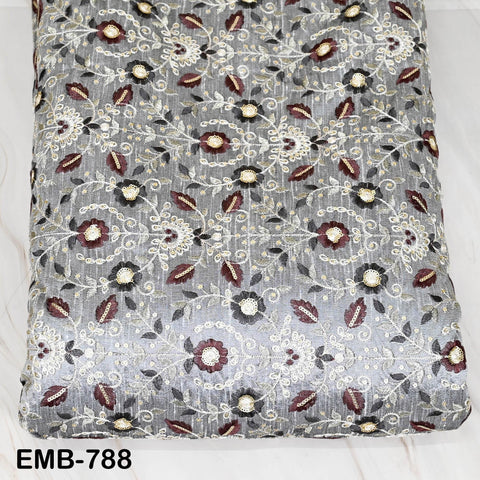 Grey Embroidered Fabric by the yard Embroidery Wedding Dresses Theatrical Historical Regency Reticules, Victorian Handbags Junk Journals