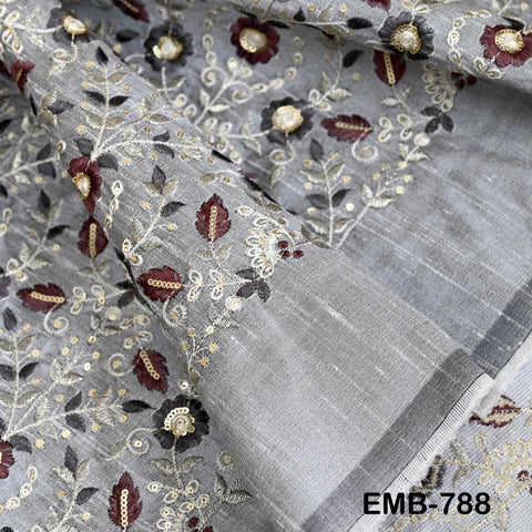 Grey Embroidered Fabric by the yard Embroidery Wedding Dresses Theatrical Historical Regency Reticules, Victorian Handbags Junk Journals