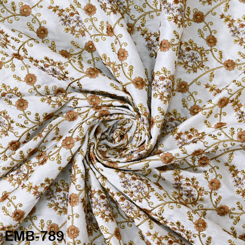 Indian Ivory Embroidered Fabric by the yard Sewing Crafting Wedding Dress Embroidery Costumes Blouses Mid Length Coats Short Jackets Curtain