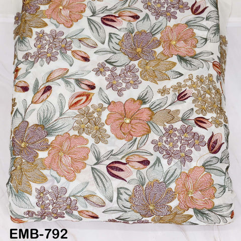 Indian Embroidery Fabric by the Yard Ivory Georgette Embroidered Sewing Crafting Summer Women Dress Material Textile Home Decor Curtains