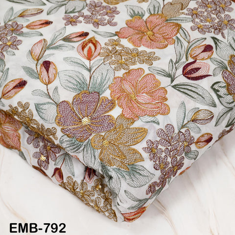 Indian Embroidery Fabric by the Yard Ivory Georgette Embroidered Sewing Crafting Summer Women Dress Material Textile Home Decor Curtains