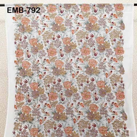 Indian Embroidery Fabric by the Yard Ivory Georgette Embroidered Sewing Crafting Summer Women Dress Material Textile Home Decor Curtains