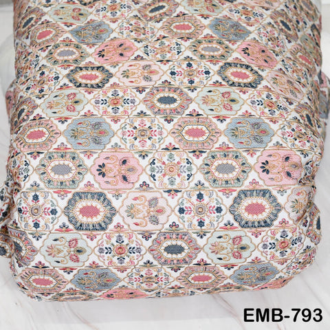 Ivory Embroidered Fabric by the yard Sewing DIY Crafting Indian Embroidery Wedding Dress Costumes Dolls Bags Cushion Covers Table Runners