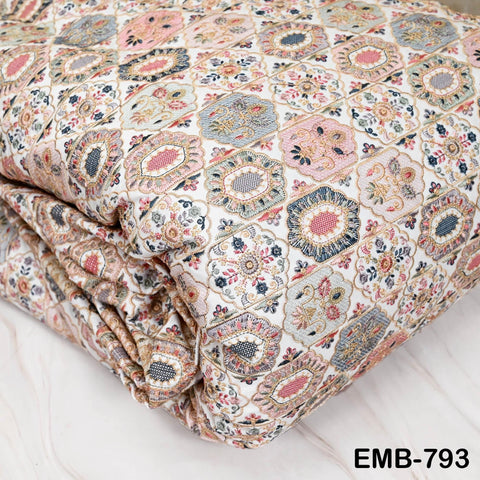 Ivory Embroidered Fabric by the yard Sewing DIY Crafting Indian Embroidery Wedding Dress Costumes Dolls Bags Cushion Covers Table Runners