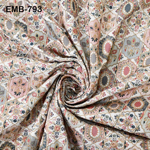 Ivory Embroidered Fabric by the yard Sewing DIY Crafting Indian Embroidery Wedding Dress Costumes Dolls Bags Cushion Covers Table Runners