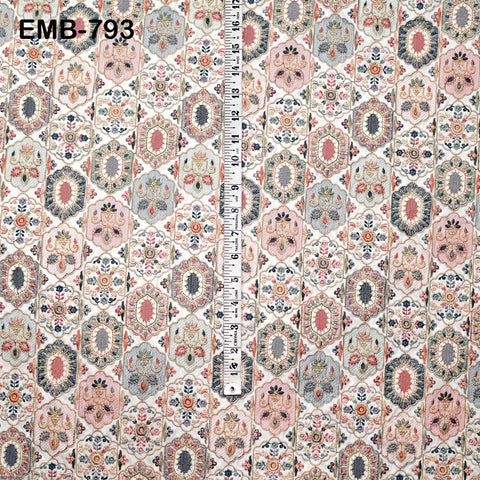 Ivory Embroidered Fabric by the yard Sewing DIY Crafting Indian Embroidery Wedding Dress Costumes Dolls Bags Cushion Covers Table Runners