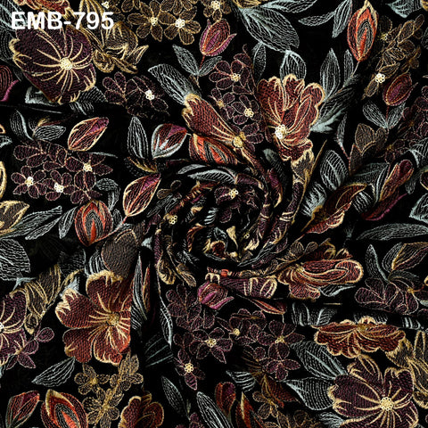 Indian Embroidery Fabric by the Yard Black Georgette Embroidered Sewing Crafting Summer Women Dress Material Textile Home Decor Curtains