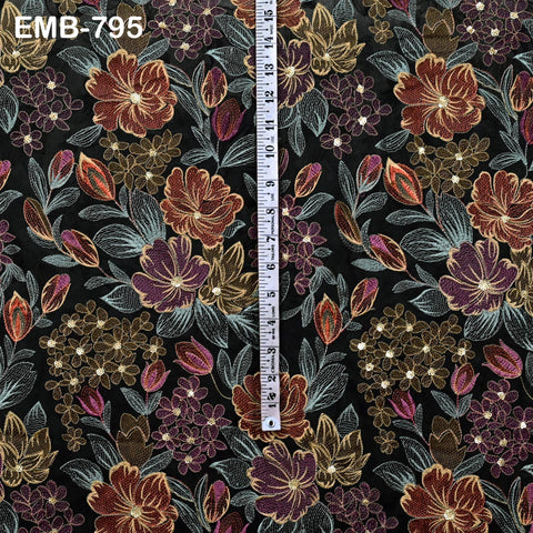 Indian Embroidery Fabric by the Yard Black Georgette Embroidered Sewing Crafting Summer Women Dress Material Textile Home Decor Curtains