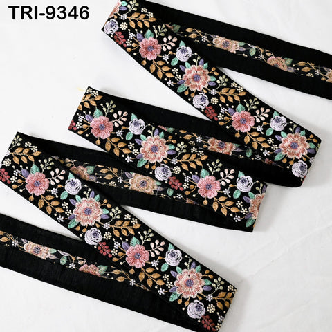 3 Yard Pink Embroidery Trims Ribbons Indian Sari Border Embroidered DIY Crafting Sewing Costumes Tablecloth Lampshade Home Decor Trim 50mm