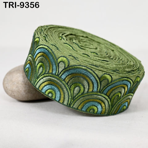 3 Yard Green Embroidery Trim Ribbons Indian Sari Border Embroidered DIY Craft Sewing Regency Reticules Victorian Handbags Junk Journals 5cm