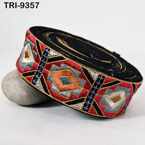 3 Yard Embroidery Trim Multi Ribbons Indian Sari Border Embroidered DIY Craft Sewing Regency Reticules Victorian Costumes Junk Journals 5cm