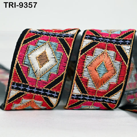 9 Yard Embroidery Trim Multi 5cm Ribbons Indian Sari Border Embroidered DIY Craft Sewing Regency Reticules Victorian Costumes Junk Journals