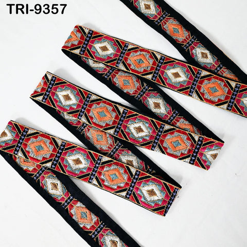 9 Yard Embroidery Trim Multi 5cm Ribbons Indian Sari Border Embroidered DIY Craft Sewing Regency Reticules Victorian Costumes Junk Journals