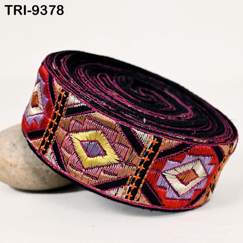 9 Yard Multicolor Embroidery Ribbons Trim Indian Sari Border 5cm Embroidered Craft Sewing Regency Reticules Victorian Costumes Junk Journals