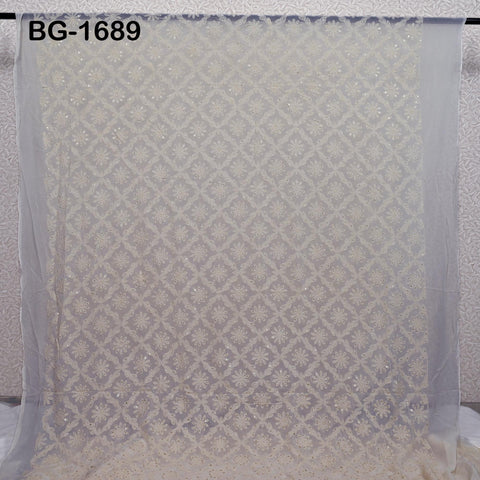 54'' Dyeable Ivory Georgette Sequined Wedding Dress Embroidered Fabric by the Yard Indian Sequin Saree Crafting Sewing Costumes chikankari