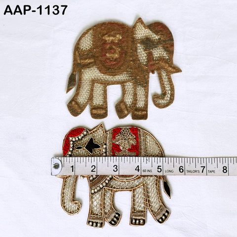2 Piece Elephant Golden Zardozi Appliques and Patches, Embroidered Indian Handmade Applique Sewing DIY Crafting Embellish Clothing Accessory