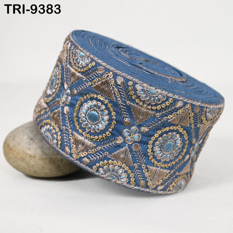 3 Yard 8cm Indian Trims Embroidered Decorative Fabric Laces Border Saree Ribbon Curtains Home Decor Sewing Crafting Junk Journals Costumes