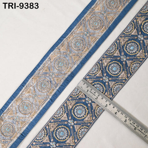 3 Yard 8cm Indian Trims Embroidered Decorative Fabric Laces Border Saree Ribbon Curtains Home Decor Sewing Crafting Junk Journals Costumes