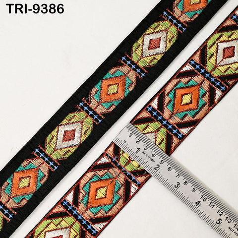 9 Yard Multicolor Embroidery Ribbons Trim Indian Sari Border 5cm Embroidered Craft Sewing Regency Reticules Victorian Costumes Junk Journals