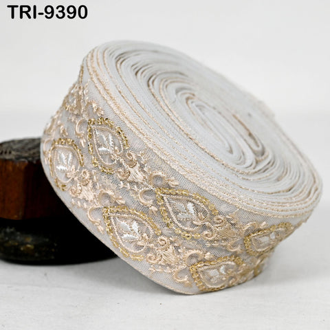 3 Yard Indian Embroidery Ribbons Embroidered Net Fabric Trims 6cm Embellishments DIY Crafting Sewing Sari Border Costumes Wedding Dresses