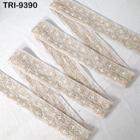 3 Yard Indian Embroidery Ribbons Embroidered Net Fabric Trims 6cm Embellishments DIY Crafting Sewing Sari Border Costumes Wedding Dresses