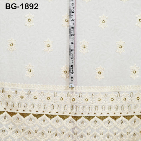 Dyeable Embroidered Fabric by the Yard Ivory Georgette Sequined Wedding Dress Indian Sequin Saree Crafting Sewing Costumes chikankari