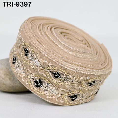 3 Yard Indian Embroidery Ribbons Embroidered Net Fabric Trims 6cm Embellishments DIY Crafting Sewing Sari Border Costumes Wedding Dresses