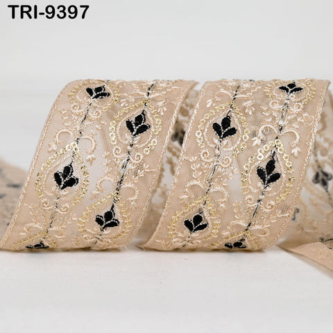 3 Yard Indian Embroidery Ribbons Embroidered Net Fabric Trims 6cm Embellishments DIY Crafting Sewing Sari Border Costumes Wedding Dresses