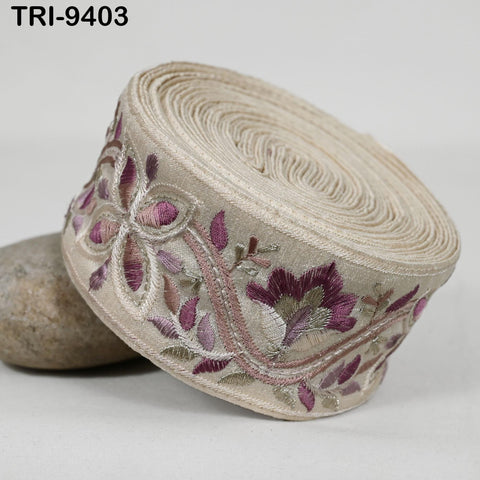 9 Yard Ivory Embroidery Ribbons 6cm Indian Sari Border Embroidered Crafting Sewing Tablecloth Lampshade making Home Decor Costumes Trimming