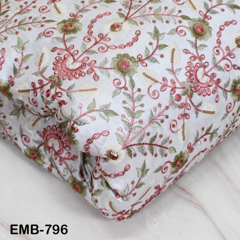 White Embroidered Fabric by the yard Embroidery Wedding Dresses Theatrical Historical Regency Reticules, Victorian Handbags Junk Journals