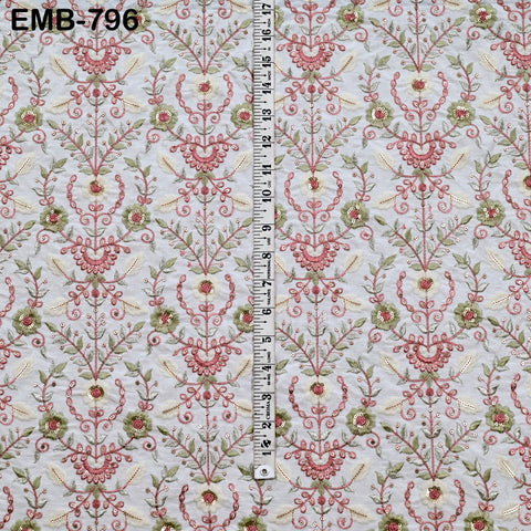 White Embroidered Fabric by the yard Embroidery Wedding Dresses Theatrical Historical Regency Reticules, Victorian Handbags Junk Journals